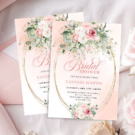 Luxury Blush Roses Bridal Shower Gold Invitation Kaart