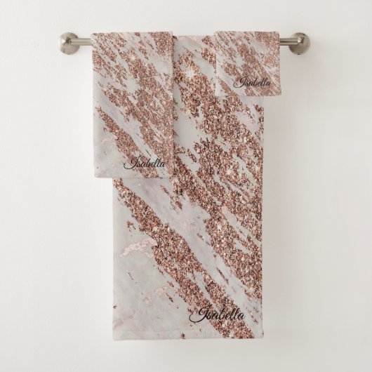 Luxury Blush roze roze glitter Marble past aan Bad Handdoek (Insitu)