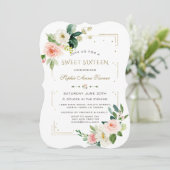 Luxury Blush White Flowers Gold Glitter Sweet 16 Kaart (Staand voorkant)