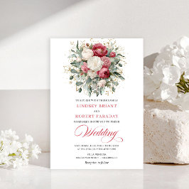 Luxury Bohemian Red Blush Greenery Wedding Invites Kaart