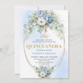 Luxury Boho Blue Floral Quinceañera 15th Birthday Kaart (Voorkant)