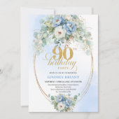 Luxury Boho Blue Peonies Eucalyptus Gold Birthday Kaart (Voorkant)