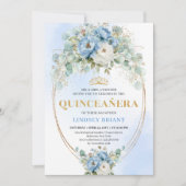 Luxury Boho Blue Peonies Quinceañera Printable Kaart (Voorkant)