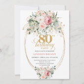 Luxury Boho Blush Floral Greenery Gold 80 Birthday Kaart (Voorkant)
