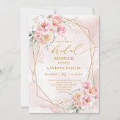 Luxury Boho Blush Gold Floral Bridal Shower Invite Kaart (Voorkant)
