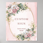 Luxury Boho Blush Pink Greenery Custom Sign Poster (Voorkant)