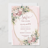 Luxury Boho Blush Pink Greenery Save The Date (Voorkant)