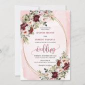 Luxury Boho Burgundy Blush Gold Floral Invitation Kaart (Voorkant)