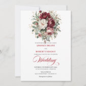 Luxury Boho Burgundy White Floral Gold Wedding  Kaart (Voorkant)
