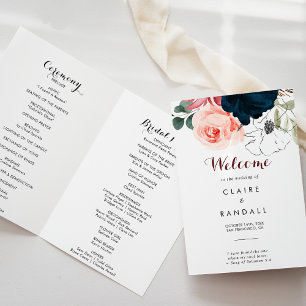 Luxury Boho Colorful Floral Folded Wedding Program Programma