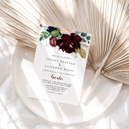 Luxury Boho Colorful Floral Spain Wedding Kaart