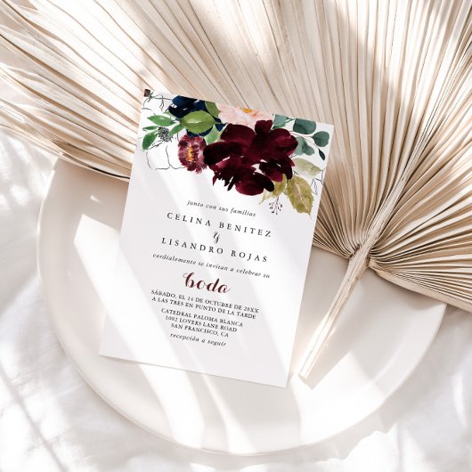 Luxury Boho Colorful Floral Spain Wedding Kaart