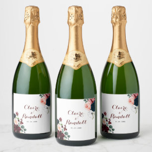 Luxury Boho Colorful Floral Wedding Sparkling Wijnetiket