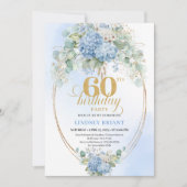 Luxury Boho Dusty Blue Flowers 60th Birthday Kaart (Voorkant)