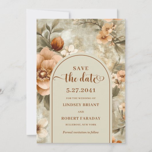 Luxury Boho Earthy Ivory Sage Floral Save the Date Kaart (Voorkant)
