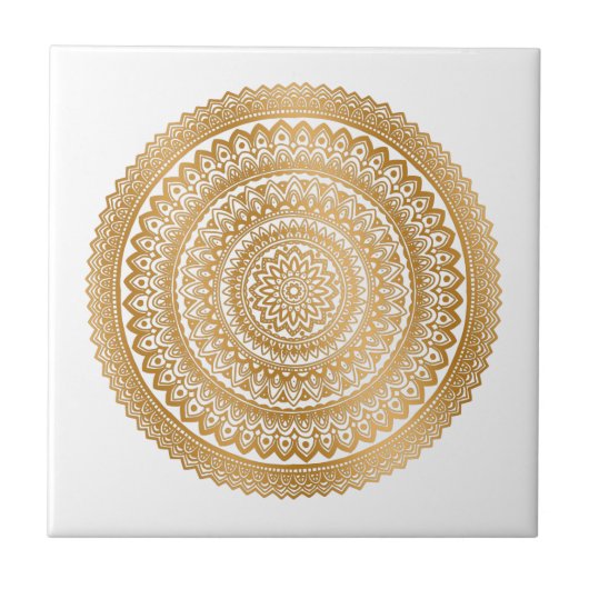Luxury Boho Faux Gold Mandala Ornament White Tegeltje (Voorkant)