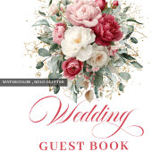 Luxury Boho Floral Red White Wedding Guest Book Gastenboek