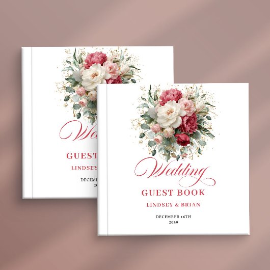 Luxury Boho Floral Red White Wedding Guest Book Gastenboek