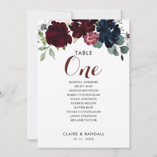 Luxury Boho Floral Tabel Nummer 1 Kaart (Achterkant)