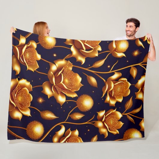 Luxury Boho Gold Roos Modern Collectie Fleece Deken (In situ)