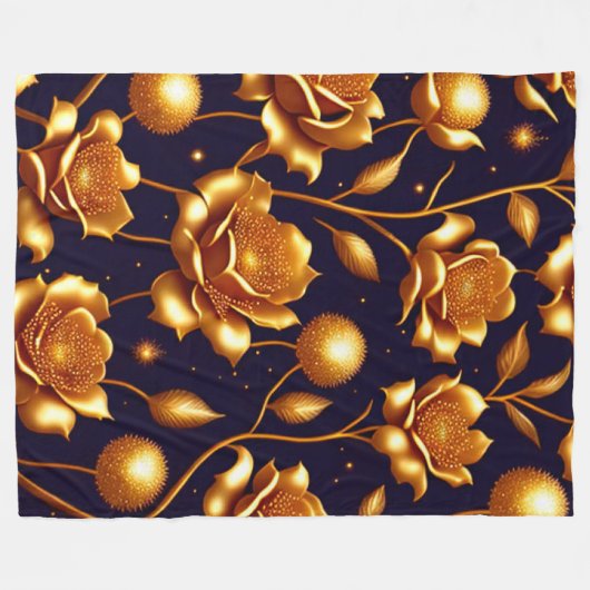 Luxury Boho Gold Roos Modern Collectie Fleece Deken (Voorkant (Horizontaal))