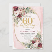 Luxury Boho Maroon Gold Floral 60th Birthday Card Kaart (Voorkant)