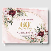 Luxury Boho Marsala Gold Floral 60th Birthday Gastenboek (Voorkant)
