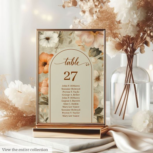 Luxury Boho Rusty Ivory Sage Floral Table Number Kaart