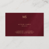 Luxury Bordeaux Elegant Gold Text Monogram Visitekaartje (Achterkant)
