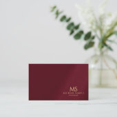 Luxury Bordeaux Elegant Gold Text Monogram Visitekaartje (Staand voorkant)
