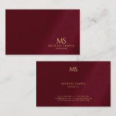 Luxury Bordeaux Elegant Gold Text Monogram Visitekaartje (Voorkant / Achterkant)