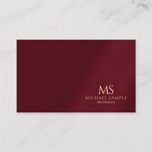 Luxury Bordeaux Elegant Gold Text Monogram Visitekaartje (Voorkant)