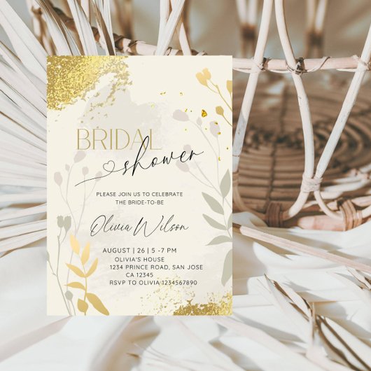  Luxury Botanical Gold Bridal Shower Party Kaart