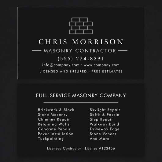 Luxury Bricklayer Brick Masonry Construction Visitekaartje