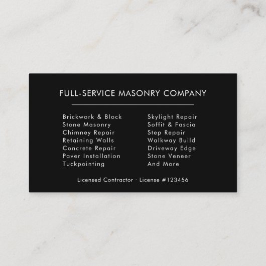 Luxury Bricklayer Brick Masonry Construction Visitekaartje (Achterkant)