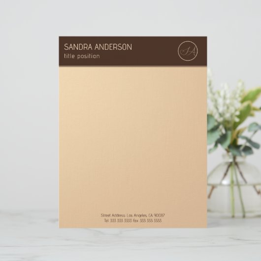 Luxury Brown and Gold Monogram Briefhoofd (Staand voorkant)