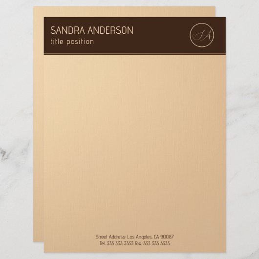 Luxury Brown and Gold Monogram Briefhoofd (Voorkant / Achterkant)