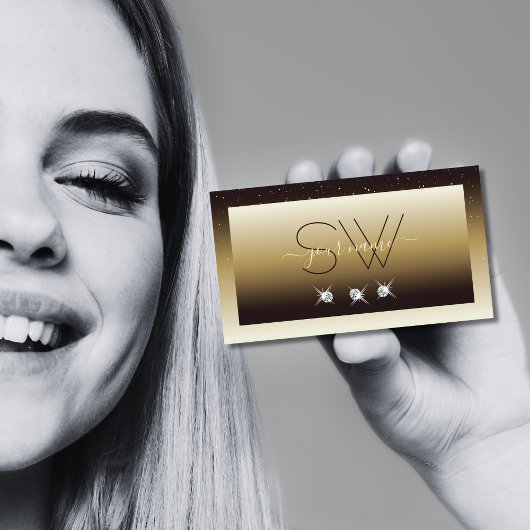 Luxury Brown Beige Ombre Sparkle Diamonds Initiale Visitekaartje