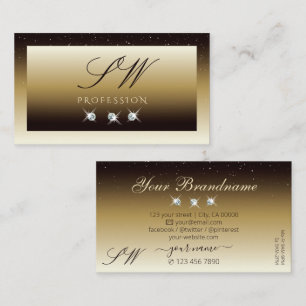 Luxury Brown Beige Ombre Sparkle Diamonds Monogram Visitekaartje