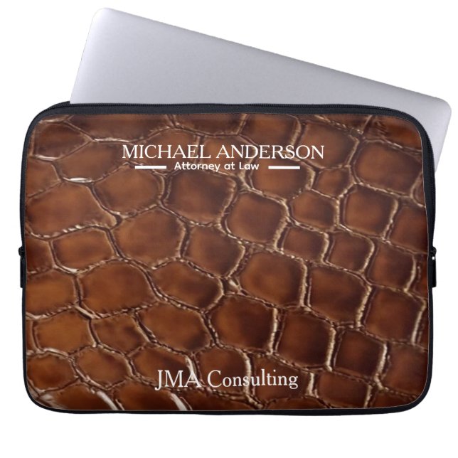 Luxury Brown Crocodile Leather Attorney at Law Laptop Sleeve (Voorkant)