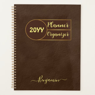 Luxury Brown Gold Leather Organisator Planner