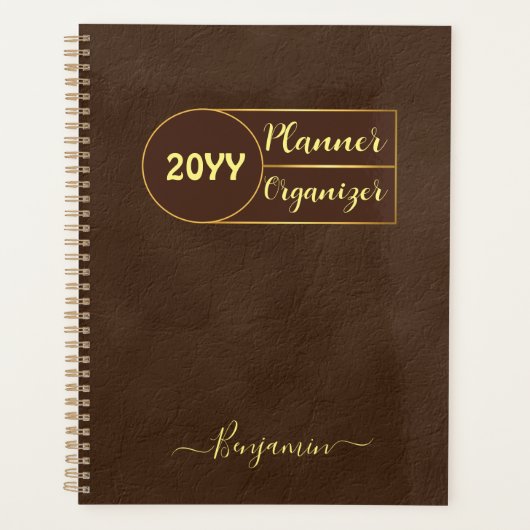 Luxury Brown Gold Leather Organisator Planner (Voorkant)