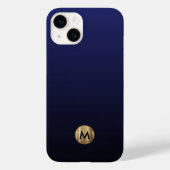Luxury Brushed Gold Monogram Navy Blue Case-Mate iPhone Case (Achterkant)