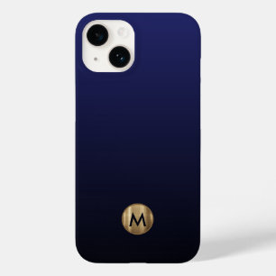 Luxury Brushed Gold Monogram Navy Blue Case-Mate iPhone 14 Hoesje