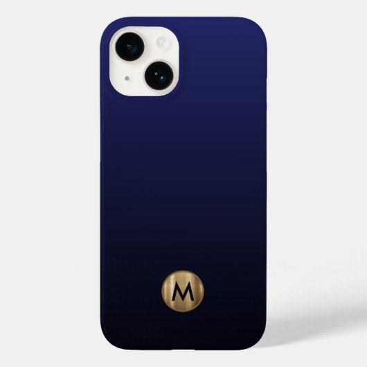 Luxury Brushed Gold Monogram Navy Blue Case-Mate iPhone Case (Achterkant)