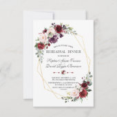 Luxury Burgundy Blush Floral Gold repesal Dinner Kaart (Voorkant)