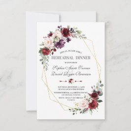 Luxury Burgundy Blush Floral Gold repesal Dinner Kaart