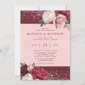 Luxury Burgundy Blush Pink Glitter Peony Wedding Kaart (Voorkant)