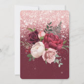 Luxury Burgundy Blush Pink Peony Glitter Weddensch Kaart (Achterkant)