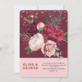 Luxury Burgundy Blush Pink Peony Glitter Weddensch Kaart (Voorkant)